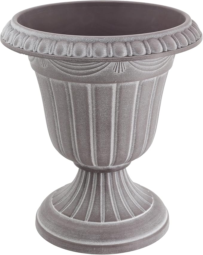 PL10WW Classic Traditional Plastic Urn Planter, 15" x 13", Whitewash