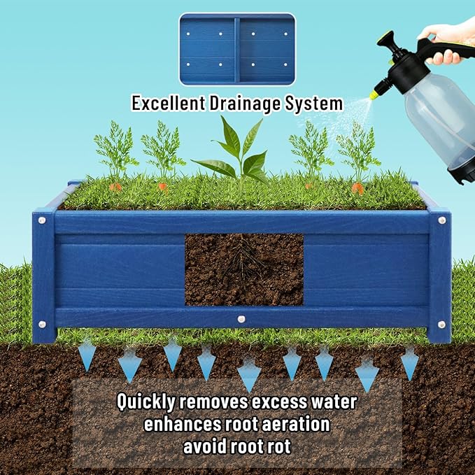 HDPE Raised Planter Box Outdoor,Rot-Resistant and Non-Cracking,Raised Beds for Gardening 29.5 * 14.4 * 9.8 in for Yard,Lawn,Outdoor Planter Boxes Rectangle with Drainage Holes Navy
