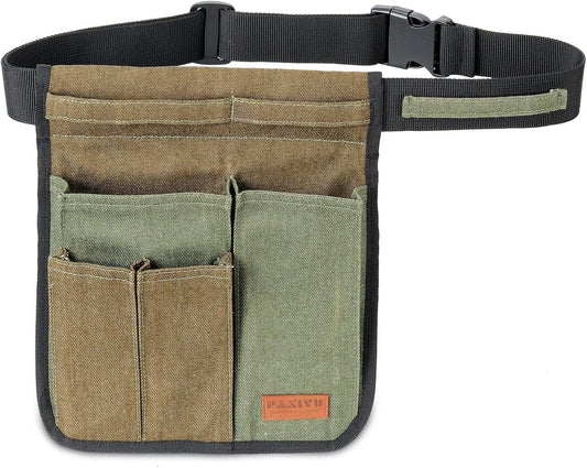 Garden Tool Belt for Men & Women, Denim Slim 4-Pocket Adjustable Garden Apron - Lightweight Utility Belt for Gardening, DIY, Carpenter, Painting, Seamstress, and Crafting Tool Pouch (Green)