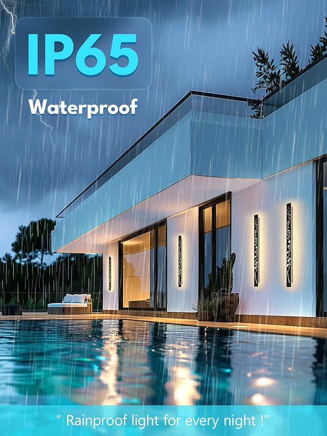 Modern Outdoor Wall Lights 11.8inch LED Long Wall Sconce 3000K Ginkgo Hollow Design Wall Mount Porch Lights 12W Exterior Lighting Fixtures for Patio Balcony Terrace Garden