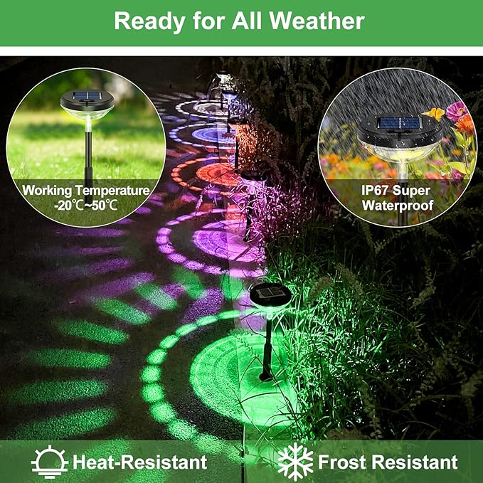 Bright Solar Pathway Lights 6 Pack,Color Changing+Warm White LED Solar Lights Outdoor,IP67 Waterproof Solar Path Lights,Solar Powered Garden Lights for Walkway Yard Backyard Lawn Landscape Decor