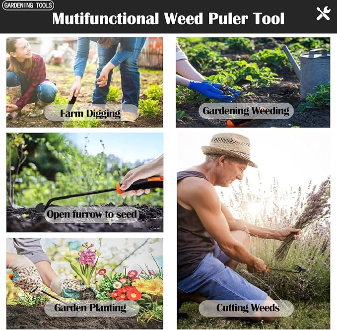 Weed Puller Tool-Weeding Artifact Uprooting Weeding Tool | 2024 Enhanced Weed Remover tool | 4-Tine Stainless Steel Weeder Tool,Multi Function Garden Tools fro Efficient Weed Extraction (1, upgrade)