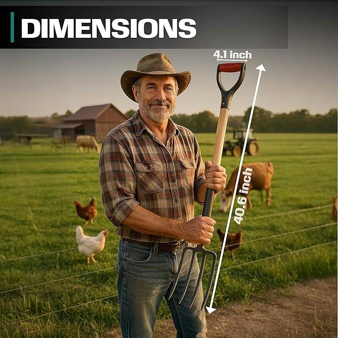 2WAYZ Pitchfork for Gardening - Heavy-Duty Broad Garden Fork - Stainless Border Digging Fork - Wood and Steel Pitch Fork- Durable, Rugged, Professional Quality Tool - 40.6 x 7.1 inch (Black and Red)