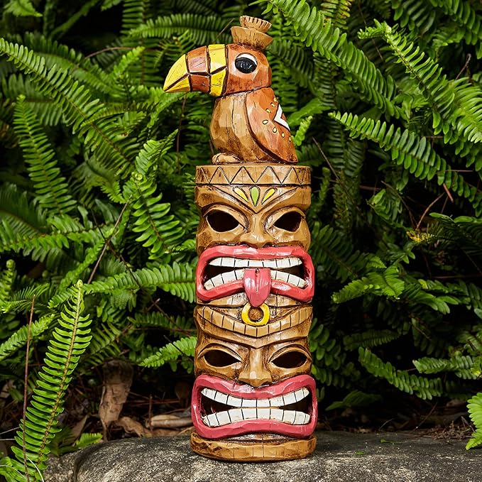 Outdoor Tiki Statue Decoration-Solar Garden Figurine - Woodpecker Waterproof Unique Housewarming Gifts for Women Patio,Balcony,Yard,Lawn Decor 15 Inch Tall