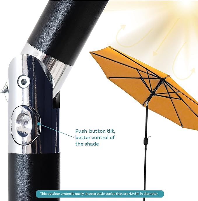 Sunnydaze Outdoor Patio Umbrella - Polyester Table Market Umbrella with Push-Button Tilt and Crank - 8 Sturdy Ribs - Gold - 9ft