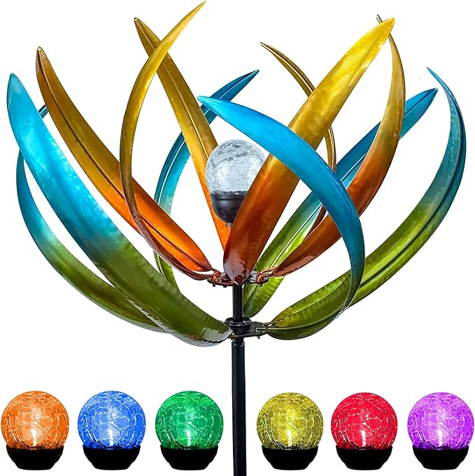 Solar Wind Spinner,82 inch Multi Color Tulip Wind Spinner - Yard Decorations - Solar Powered Glass Ball - Garden Decoration