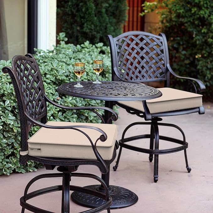 LVTXIII Patio Chair Cushions 19"x19"x3", Water-Repellent Outdoor Seat Cushions for Patio Furniture, Square Chair Pads with Ties for Home Garden Decoration, Set of 2, Beige