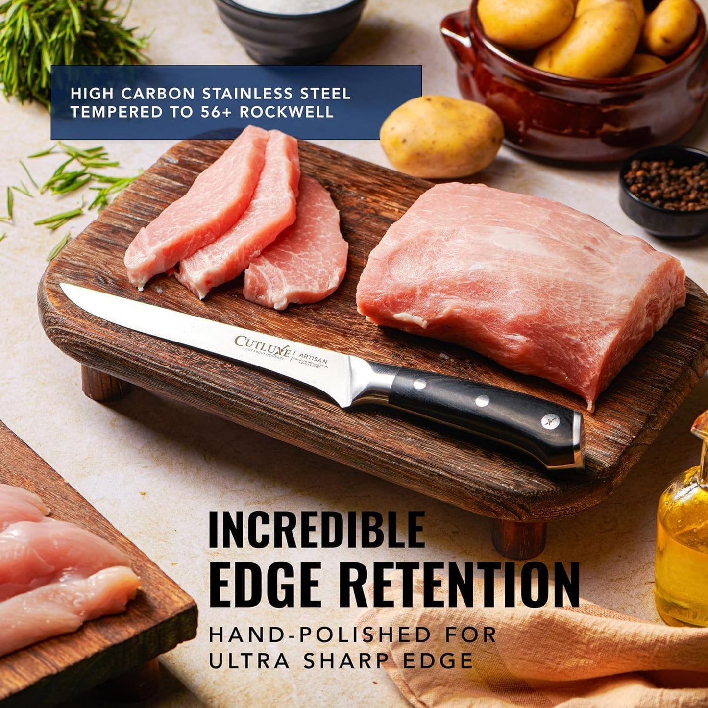 Cutluxe BBQ Carving Knife Set – Brisket Slicing and Boning Knife for Meat Cutting – Professional Knife with Razor Sharp German Steel, Full Tang, Ergonomic Handles – Artisan Series