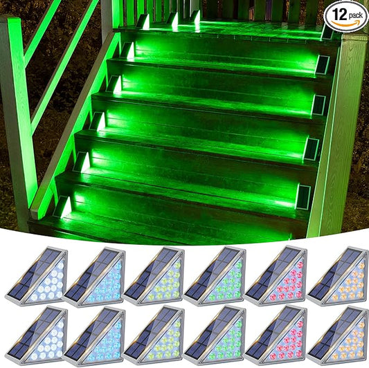 VOLISUN Solar Stair Lights 12 Pack, 7 Fixed Colors, Solar Step Lights Outdoor Waterproof IP67, LED Outdoor Step Light, Deck Light Outdoor Decor for Garden Stair, Front Step, Porch and Patio