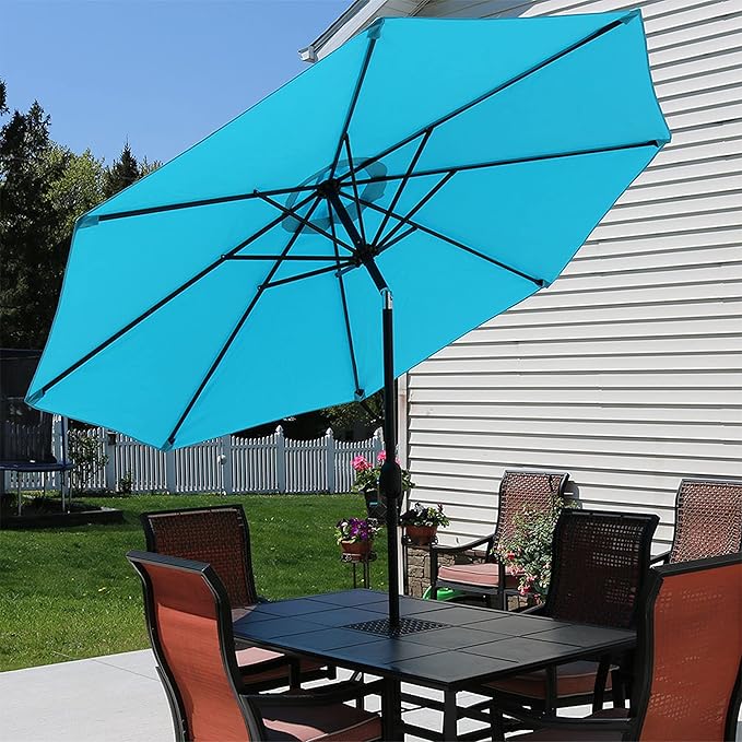 Sunnydaze Outdoor Patio Umbrella - Polyester Table Market Umbrella with Push-Button Tilt and Crank - 8 Sturdy Ribs - Turquoise - 9ft