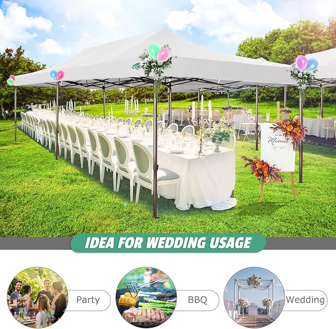 COBIZI 10x20 Pop Up Canopy Heavy Duty Without Sidewalls, Commercial Heavy Duty Pop Up Tent for Parties All Weather Waterproof and UV 50+ Wedding Tent with Roller Bag(Legs Upgraded),White