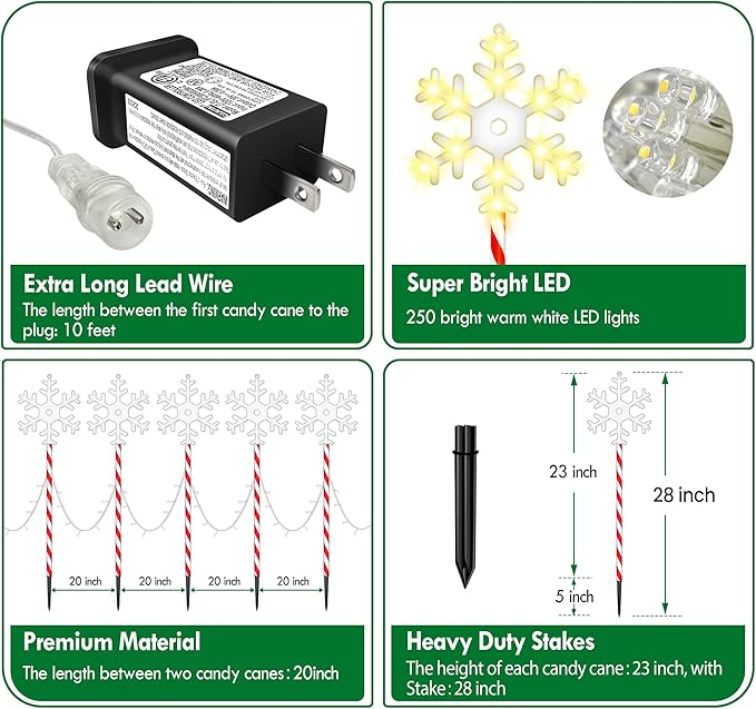 Christmas Pathway Lights Snowflake Outdoor 10PK 28inch 250LED 8 Modes Yard Decoration Flashing Waterproof Outdoor Lighted Up Christmas Light Decor for Garden Yard (Red)