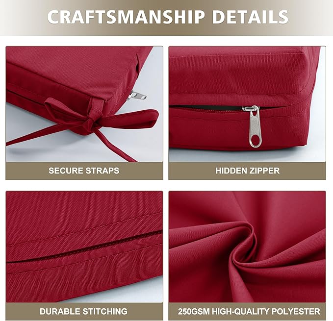24x24 Inch Outdoor Cushions for Patio Furniture, Waterproof Outdoor Chair Cushions w/Fade-Resistant, Removable & Machine-Washable Covers, Deep Seat Sofa/Couch Pad Replacement – Set of 4, Burgundy