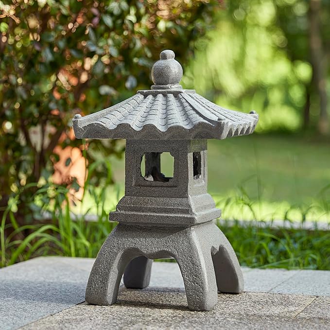 Glitzhome MGO Faux Concrete Pagoda Garden Statue Indoor and Outdoor Decoration, 16" H
