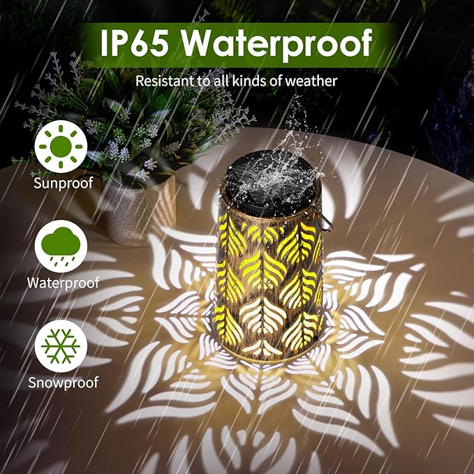 Palm Leaves Outdoor Solar Lantern w/2 Color Temperatures, Waterproof Solar Lights, Hanging Yard Lights Decor for Garden Patio Wedding Party, Grandma Mothers Day Gift for Mom Women Wife Friends