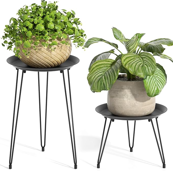 SUEH DESIGN Plant Stand Indoor, Metal Plant Stand Round Plant Table Heavy Duty Plant Stool Flower Pots for Indoor Outdoor Home Decor, 2 Pack Short & Tall