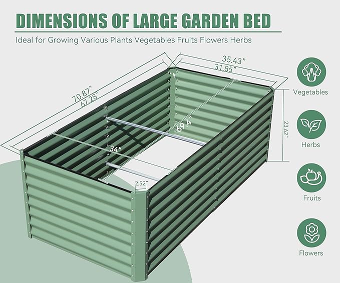 Domi Galvanized Raised Garden Bed, Outdoor Planter Garden Boxes Large Metal Planter Box for Gardening Vegetables Fruits Flowers, Green (6x3x2ft)