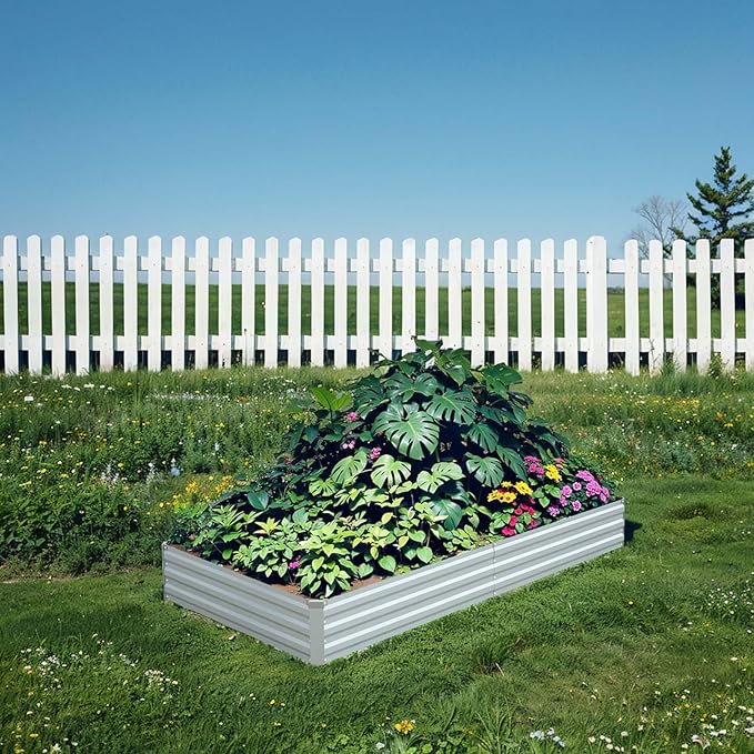 Raised Garden Bed,Galvanized Raised Garden Beds Outdoor for Vegetables Flowers Herbs, Raised Bed Planter Box, Metal Raised Garden Bed Kit with Gloves, 6x3x1ft,Gray