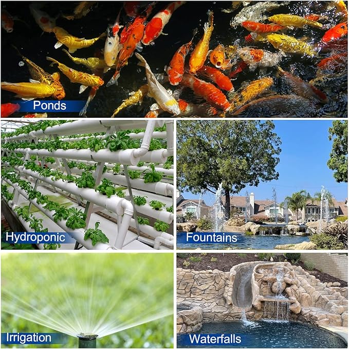 Outdoor Large 6900gph-320W 32.8FT Pond Water-fall & Kio Fish Fountain-s & Garden Pump Submersible IPX8: Long 32.8FT Cord Smart-er & Quieter Duck & Yard&Patio Ponds Pumps, 1 Barrier Pump Bag