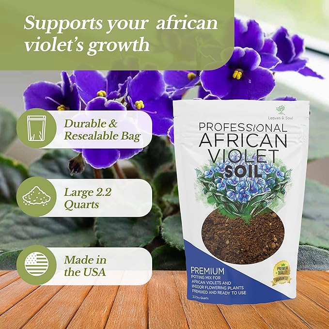 Professional African Violet Plant Soil | Premium All Purpose Blend | Large 2.2 Quarts | Ready to Use for Indoor Flowering Plants | Peat Moss, Coco Coir, Perlite, Dolomite | Made in USA