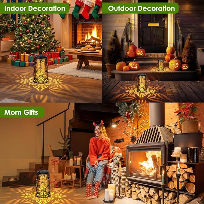 Palm Leaves Outdoor Solar Lantern w/2 Color Temperatures, Waterproof Solar Lights, Hanging Yard Lights Decor for Garden Patio Wedding Party, Grandma Mothers Day Gift for Mom Women Wife Friends
