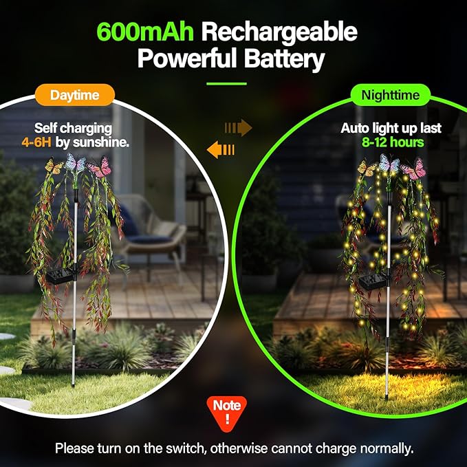 Outdoor Solar Lights for Yard Decorative, 69LED Tree Swaying Solar Garden Lights Outside Waterproof, Flower Solar Power Fairy Light Butterfly Decor for Patio Lawn Landscape Decorations
