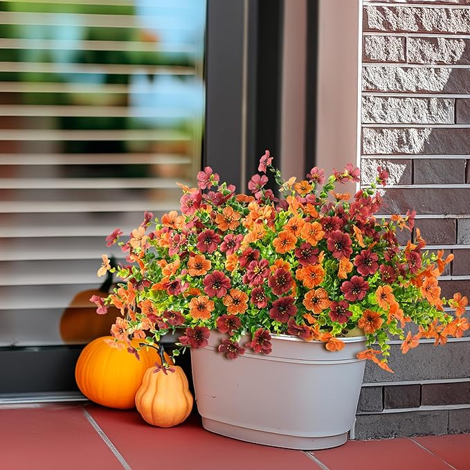 Artificial Fake Hanging Plants Flowers Basket, Faux Silk Daisy in Planter Realistic UV Resistant for Outside Home Patio Balcony Yard Spring Outdoor Decoration (Orange Brown)