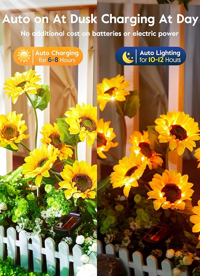 Brightown Outdoor Solar Garden Lights - 4 Pack LED Solar Flower Lights with Larger & More Realistic Sunflowers, Bigger Solar Panel, Waterproof Solar Lights for Outside Yard Patio Garden Decorations