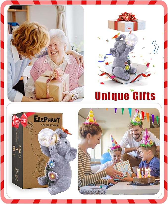 Nacome Solar Elephant Outdoor Statues for Garden: Outside Decor with Blow Bubbles Ball Lights Clearance for Yard Art Lawn Ornaments Porch Patio Balcony Home - Birthday Gifts for Grandma Mom Women