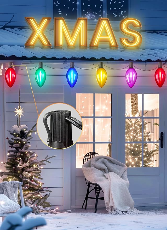 Minetom Solar Double C9 Christmas Pathway Lights Outdoor -16FT 10 LED C9 Christmas Lights Outdoor with Timer,8 Modes, Solar Christmas Outdoor Decorations for Lawn Walkway Outside Holiday, Multicolor