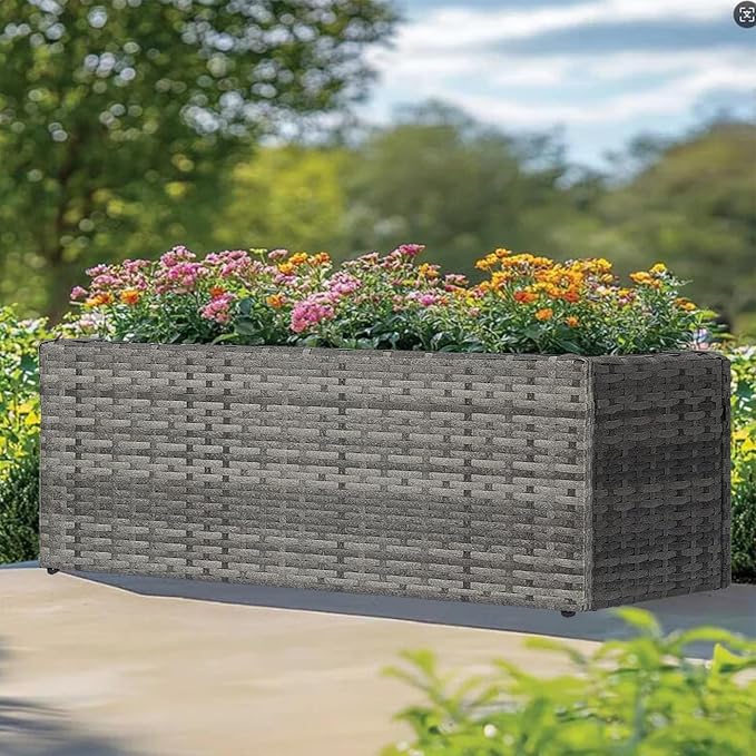 LEWIS&WAYNE Large Rectangular Block Planter Box Handmade Wicker Tall Planters for Outdoor Plants with Removable Liners Modern Planter for Indoor Outdoor Patio Deck - Gray, 36''x12''x16''