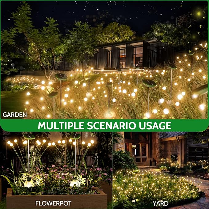 AOSEA Larger Bulbs Solar Garden Lights Outdoor, 2 Pack 18 LED Solar Firefly Lights Fairy Swaying by Wind for Outside, IP67 Waterproof,for Patio Garden Yard Walkway Sidewalk, Black