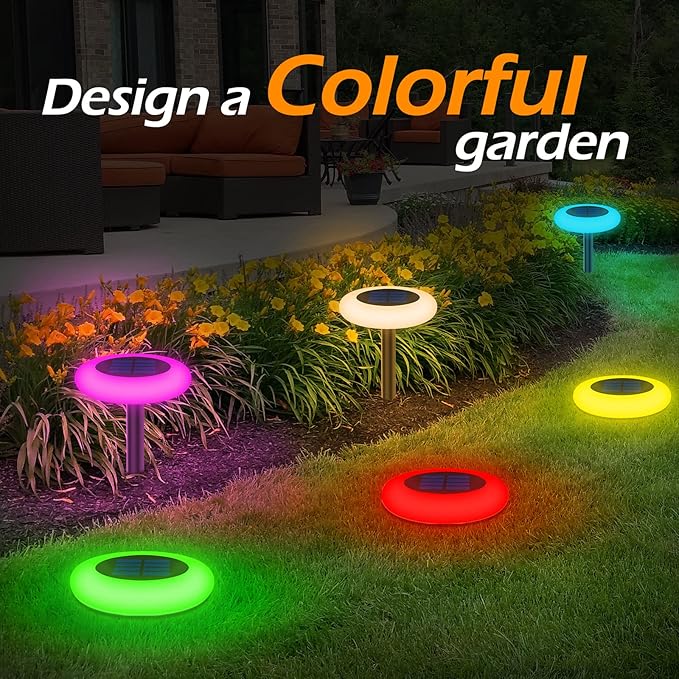 intelamp Colorful Solar Lights for Outside Solar Garden Lights Backyard Decor Outside Lights for Yard Color Changing Solar Pathway for Yard Garden Pathway,6 Pack