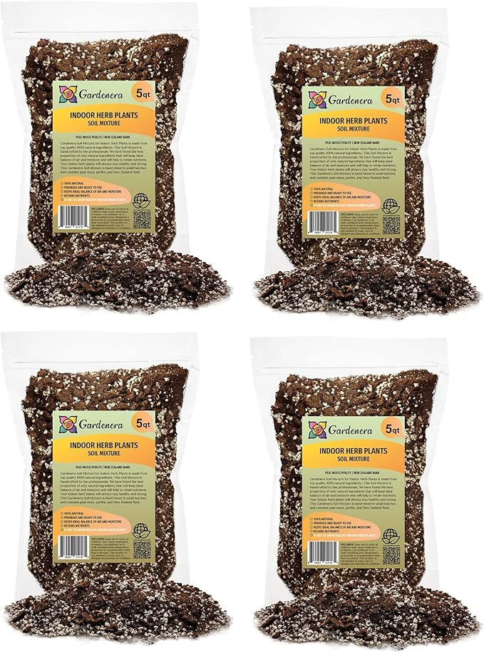 Soil Mixture for Indoor Herb Planters - 10 Quart - Specially Blended Soil Mixture for Planting and Growing Indoor Kitchen Herbs Indoors (4 Bags of 5 Quart)
