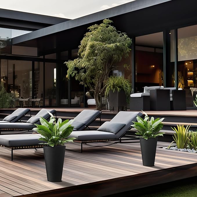 Kante Tall Round Planter Set of 2, 15 Inch Tall Decorative Planter Pots for Outdoor Indoor Garden Patio Front Porch (Black)