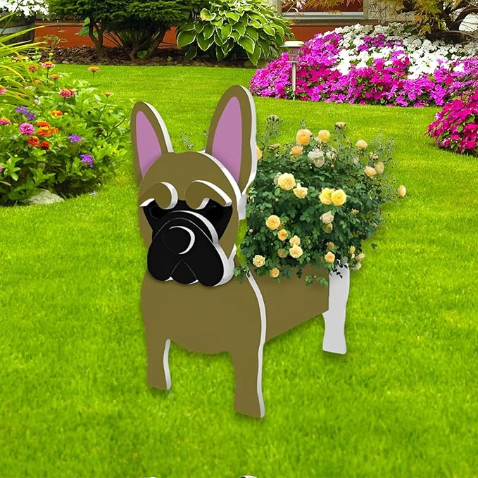Yellow French Bulldog Planter Plant Pots,Cute Garden Dog Flower Planter,Dog Planters Birthday Gifts for Women,Office,Indoor/Outdoor Decor（9.45 * 6.3 * 13.35in）