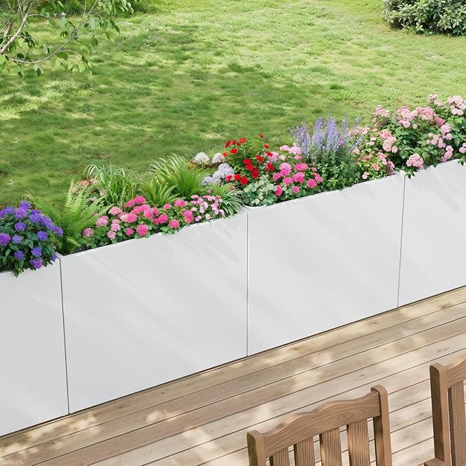Stoog 38" Large Planters for Outdoor Plants, All-Weather Rectangular Metal Planter Box with Removable Insert Shelf, and Modern Design – Ideal for Plants, Flowers, Vegetables, Garden, White