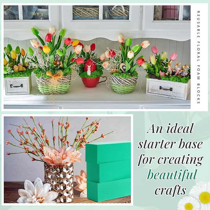 Lallisa 8 Pcs Reusable Floral Foam Blocks 9 x 3 x 3 Water Weather Resistant Dry Floral Foam for Artificial Flower Arrangements Outdoor Flower Boxes Outside Hanging Planters Wedding Home Decor (Green)