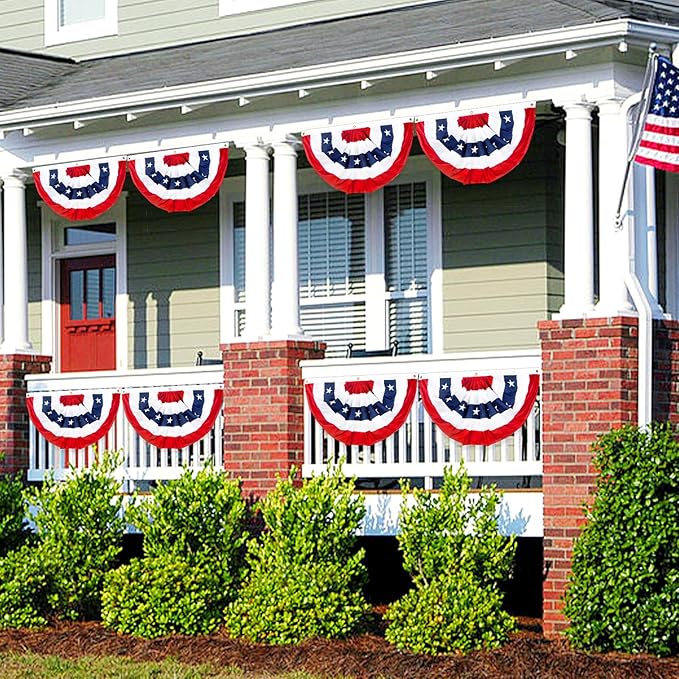 2x4 Ft American Bunting Flags Outdoor, USA Pleated Fan Flag for Outside, 4th of July Decorations Memorial Day Patriotic Flags Bunting Outdoor Indoor Decor (Set of 3)