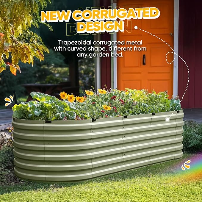 KING BIRD Raised Garden Bed Kit 2025 Upgraded Quick-Setup Galvanized Planter Garden Box Outdoor for Gardening, Vegetables, Flowers, 94x36x23 in, Olive Green