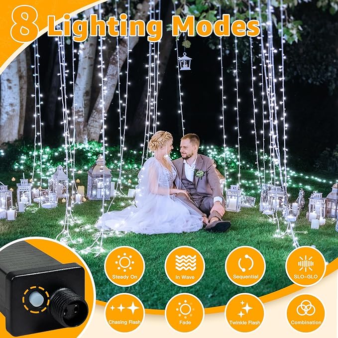 Ollny 120LED 40FT String Lights, Waterproof Connectable Fairy Lights with Timer 8 Modes, Cool White Plug in Christmas Light for Indoor Outdoor Patio Party Bedroom Classroom Decor