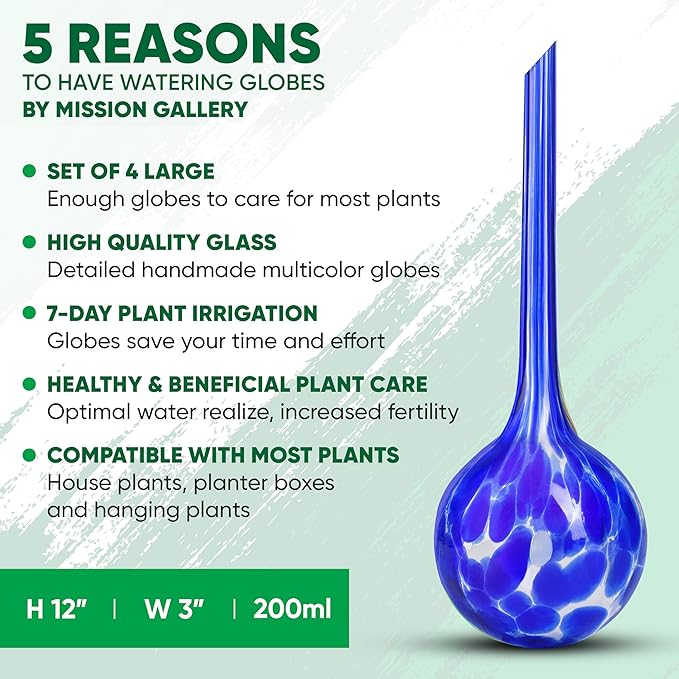 Plant Watering Globes Set of 4 - Large Self Watering Globes for Indoor & Outdoor Plants - Multicolored, Automatic, Glass Watering Bulbs for Daily Use, Plant Watering Devices
