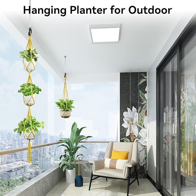 USLAI Macrame Plant Hanger Indoor Outdoor, Up to 4-15 inch Pot, Heavy 20lb Planters, Extra Long Strong Hanging Planter Basket Holder, Boho Home Decor, 35+72 Inch, Yellow (POTS NOT Included)