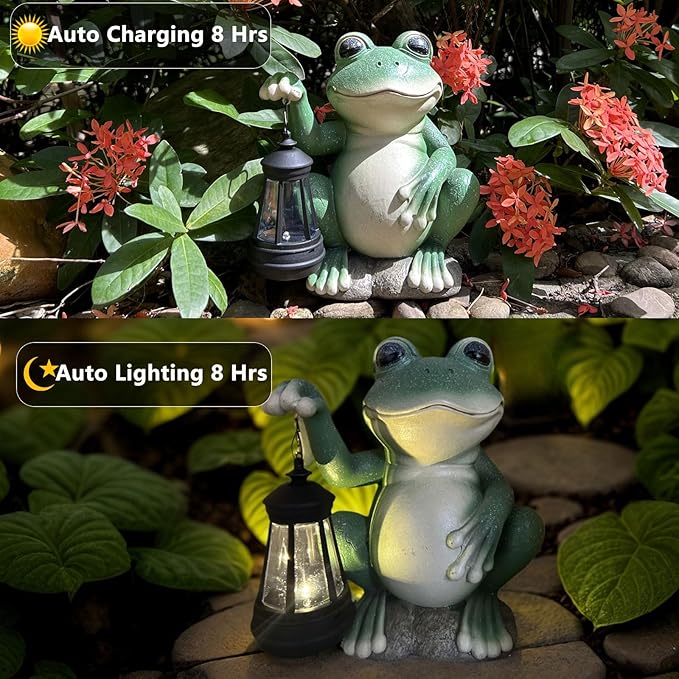 YODY Solar Garden Statues Outdoor Decor- Yard Decorations for Patio, Balcony, Backyard, Lawn Ornaments - Frog Figurines with LED Light- Unique Birthday House Warming Gifts for Women, Mom, Dad
