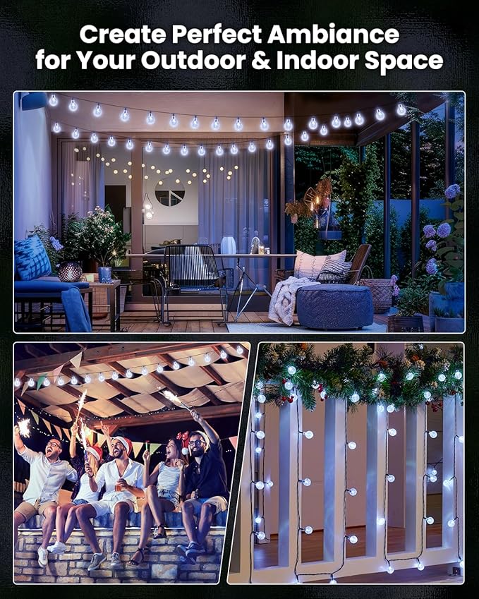 Brightown 2-Pack 120 LED 72 FT Solar String Lights Outdoor, Crystal Globe Lights with 8 Lighting Modes, Waterproof Solar Powered Patio Lights for Garden Yard Porch Wedding Party Decor (Pure White)