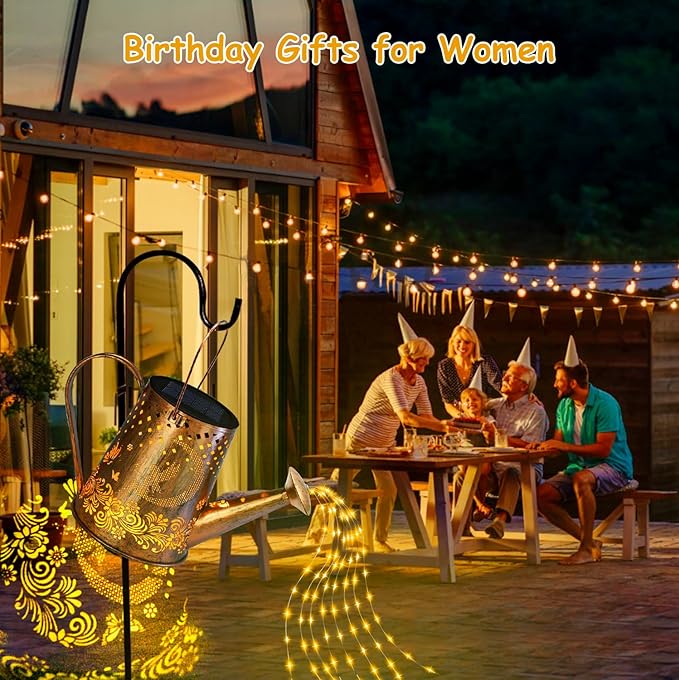 YJFWAL Watering Can With Solar Garden Lights, Fairy Butterfly Decor, Star Shower Art Hanging Waterfall for Outdoor Table, Patio, Yard, Pathway, Walkway (Blue)