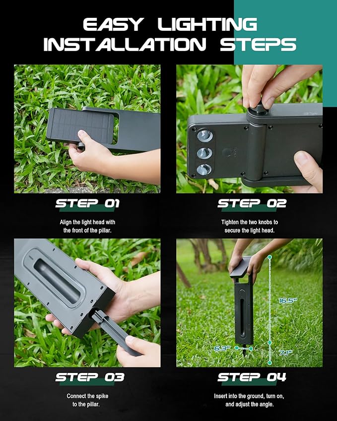 6 Pack Solar Pathway Lights Outdoor, 3 Color Temperature Path Lights Solar Powered, 360 Degree Adjustable, IP65 Weatherproof for Garden, Lawn & Driveway Decor, YL4079-6