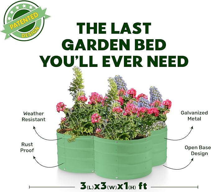 Galvanized Raised Garden Beds Outdoor // 3×3×1 ft Planter Raised Beds for Gardening, Vegetables, Flowers // Large Metal Garden Box (Light Green) // Patented Tool-Free Design