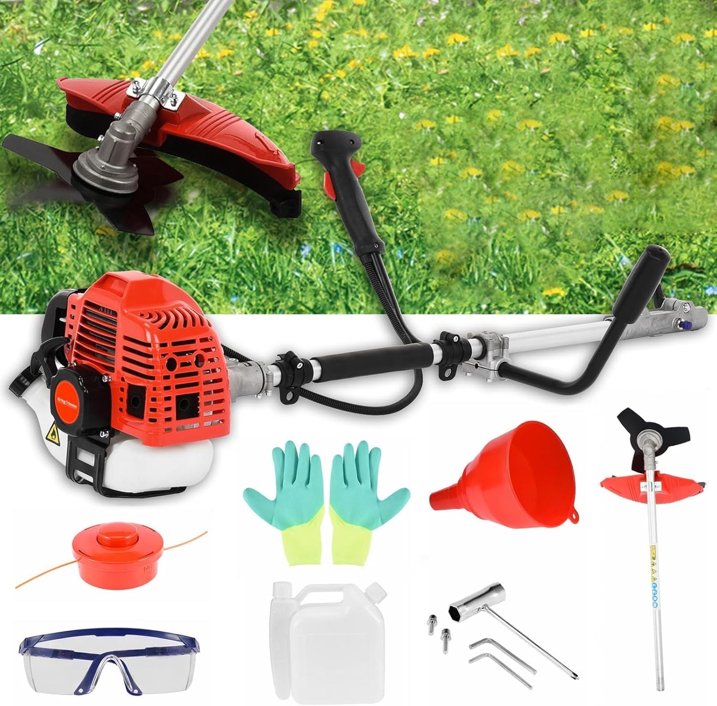 Gas Weed Eater, 52CC 2-Stroke Weed Wacker Gas Powered, 2 in 1 Multi-Functional String/Grass Trimmer, Brush Cutter for Gardening Shipping from USA Fast Arrival