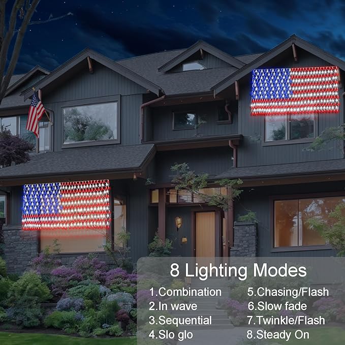 DBFAIRY Solar American Flag Lights Outdoor,420 LEDs American Flag Net Lights 6.5ft x 3.28ft Super Bright,Memorial Day Decorations of The United States for Independence/National/Memorial Day,July 4th